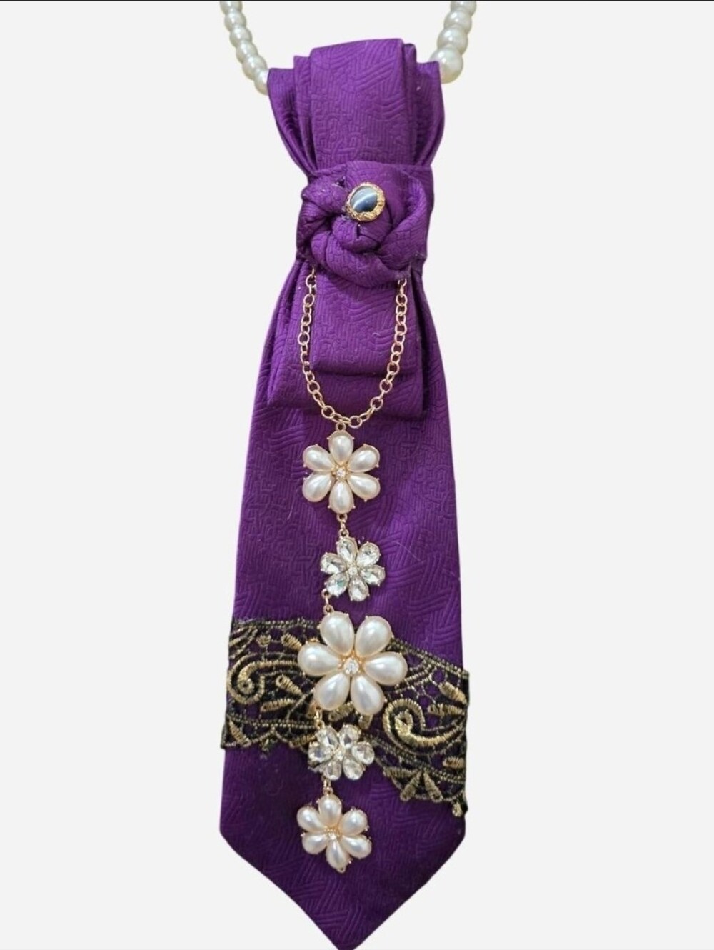 Upcycled Statement Tie Necklace - One of a Kind